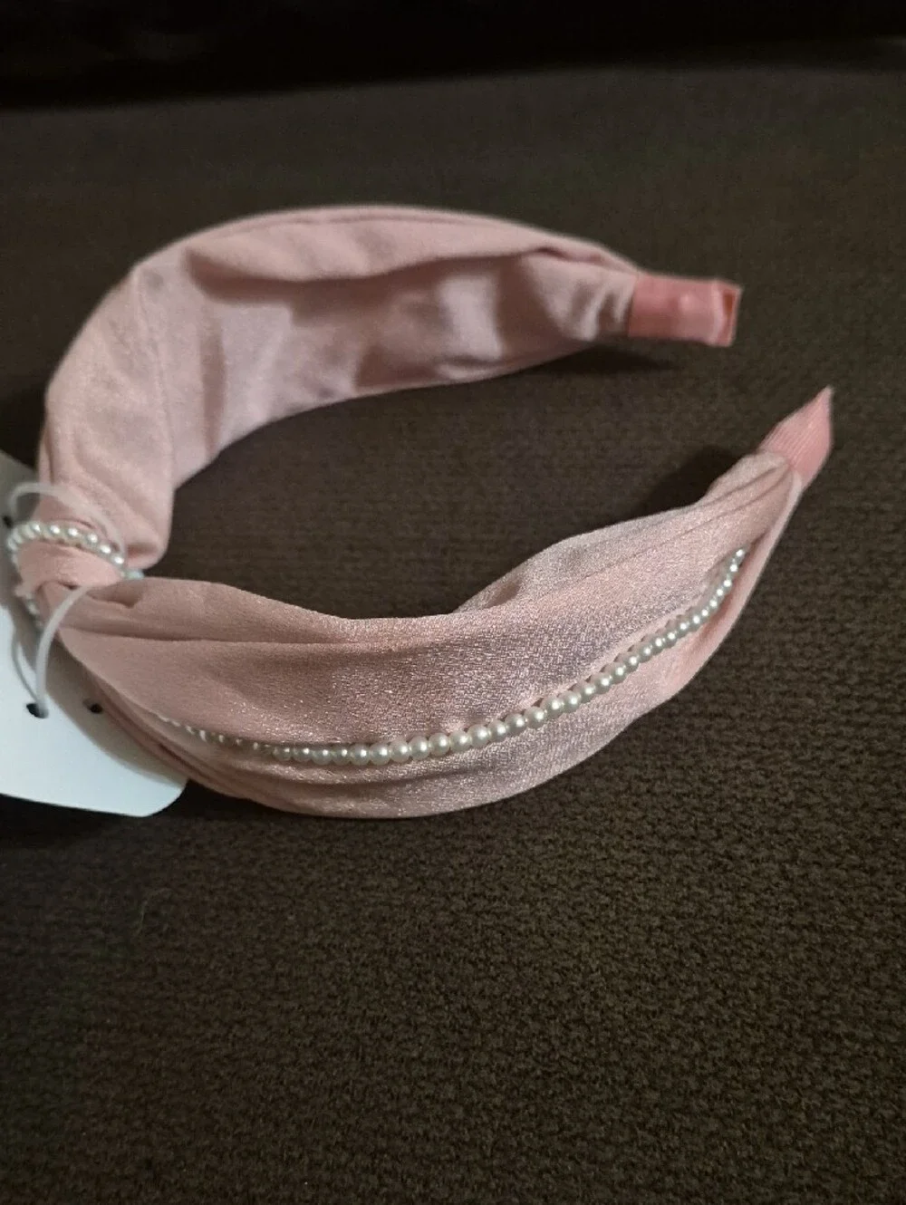 Pink Pearl-Accent Knitted Hairband Serre-Tete